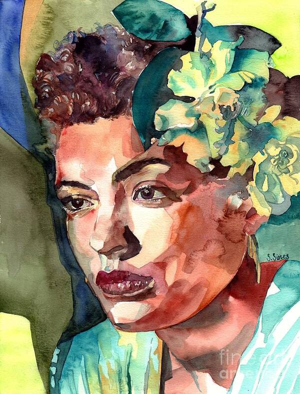 Billie Holiday Poster featuring the painting Billie Holiday Portrait by Suzann Sines