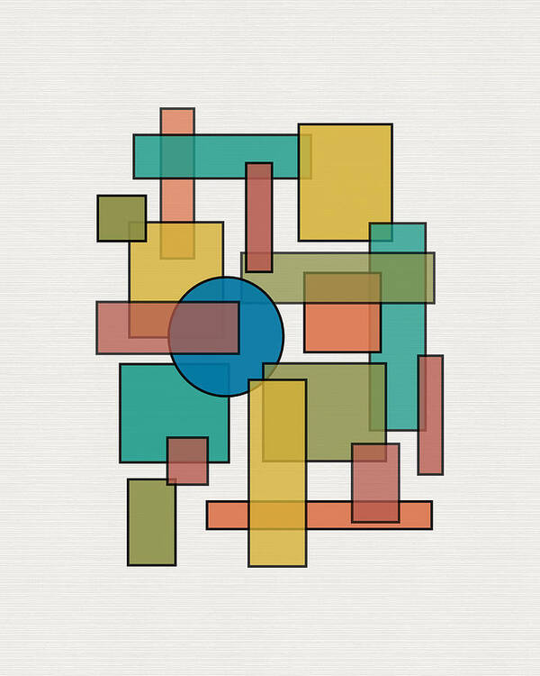 Mid Century Poster featuring the digital art Mid Century Modern Blocks, Rectangles and Circles with horizontal Background by DB Artist