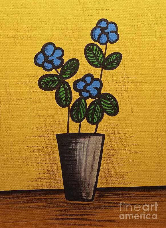 Mid Century Modern Poster featuring the mixed media Blue Flower Still Life Painting by Donna Mibus