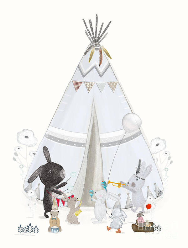Nursery Art Poster featuring the painting Bunny Tipi by Bri Buckley