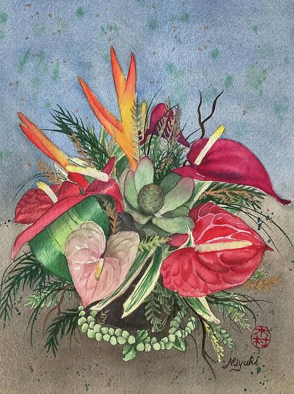 Anthurium Poster featuring the painting Tropical Bouquet by Kelly Miyuki Kimura