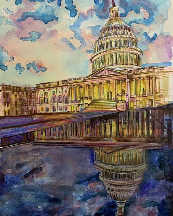 Architecture Poster featuring the painting Capitol Building by Try Cheatham