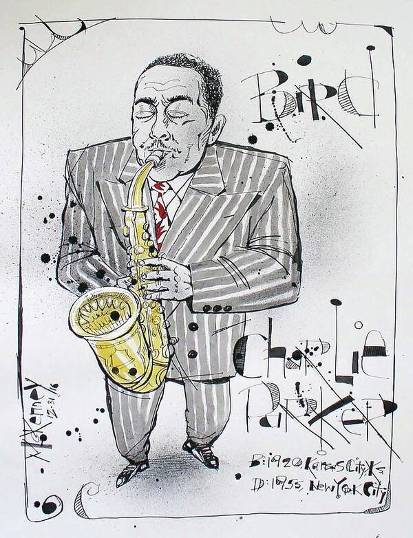  Poster featuring the drawing Charlie Parker by Phil Mckenney