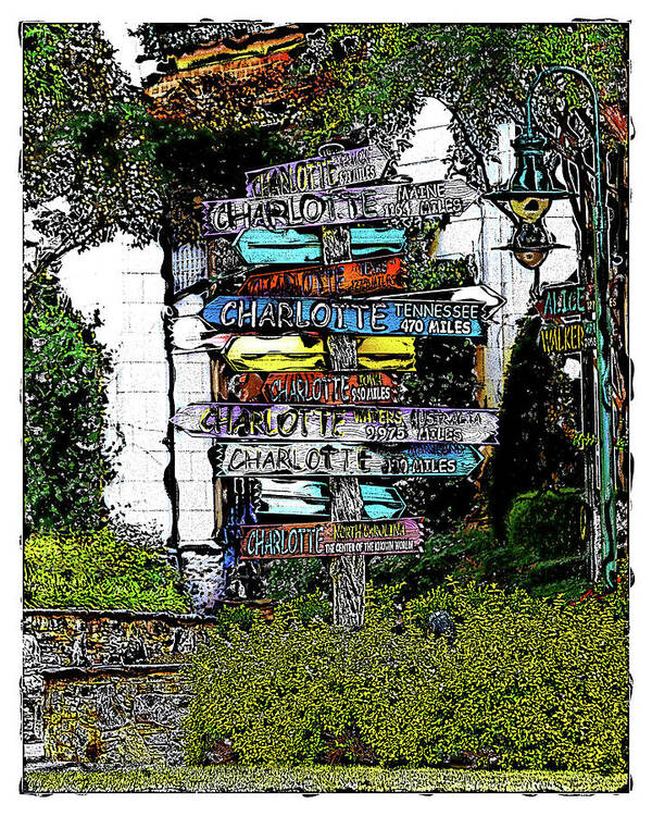 Charlotte Poster featuring the digital art Charlotte Signposts at The Green by SnapHappy Photos