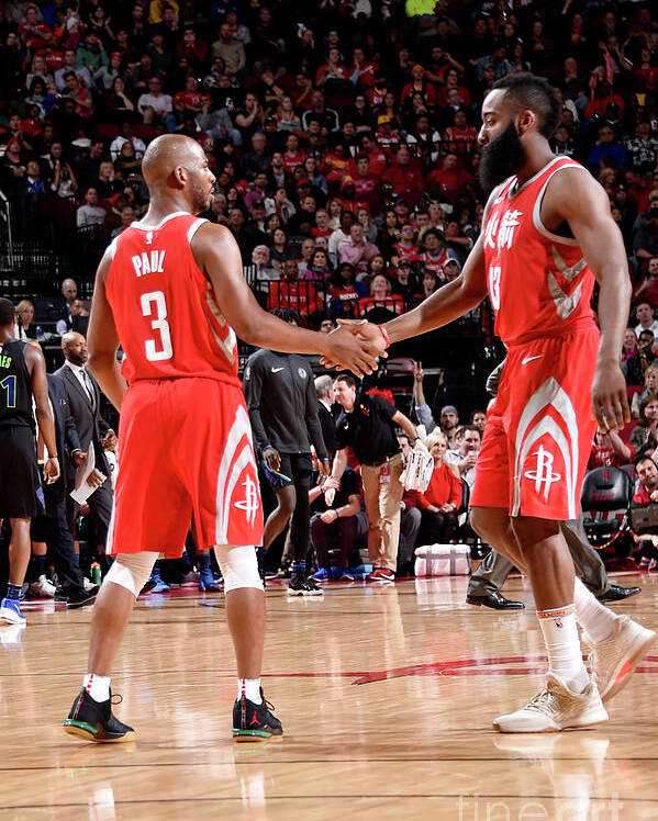 Nba Pro Basketball Poster featuring the photograph Chris Paul and James Harden by Bill Baptist