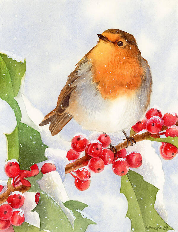 Christmas Poster featuring the painting Christmas Robin by Espero Art