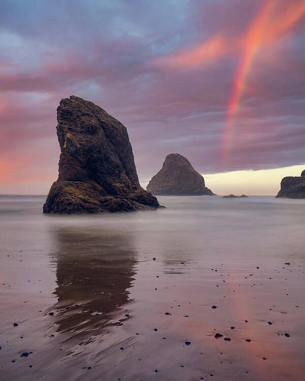 Oregon Coast Poster featuring the digital art Coastal Rainbow by Michael Rauwolf