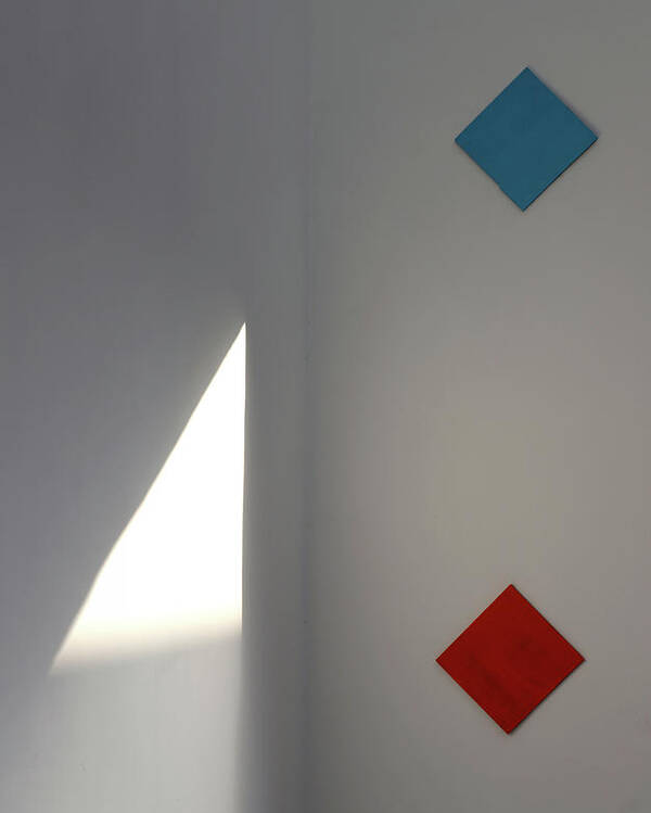 Minimalism Poster featuring the photograph Colorful Squares Vs Light Triangle by Prakash Ghai