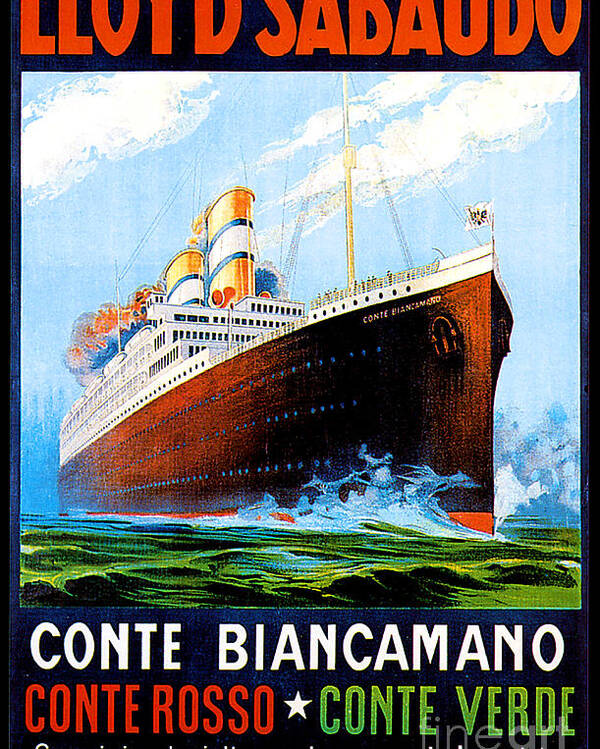 Conte Biancamano Poster featuring the painting Conte Biancamano Conte Rosso Conte Verde Cruise Ships Poster 1925 by Unknown