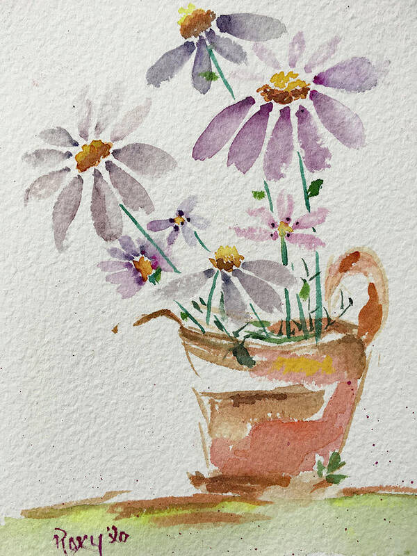 Daisy Poster featuring the painting Daisies in a Rusty Copper Pitcher by Roxy Rich
