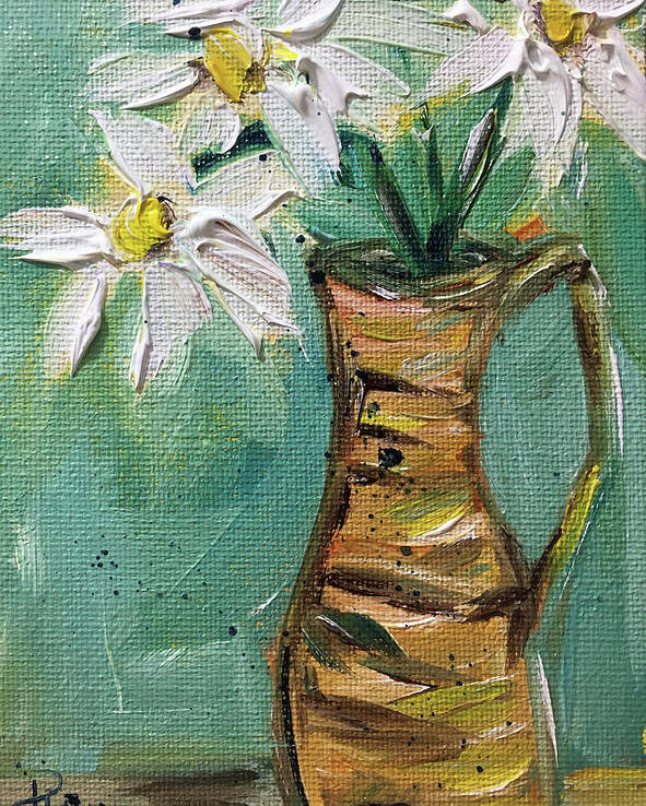 Daisies Poster featuring the painting Daisies in a Wicker Pitcher by Roxy Rich