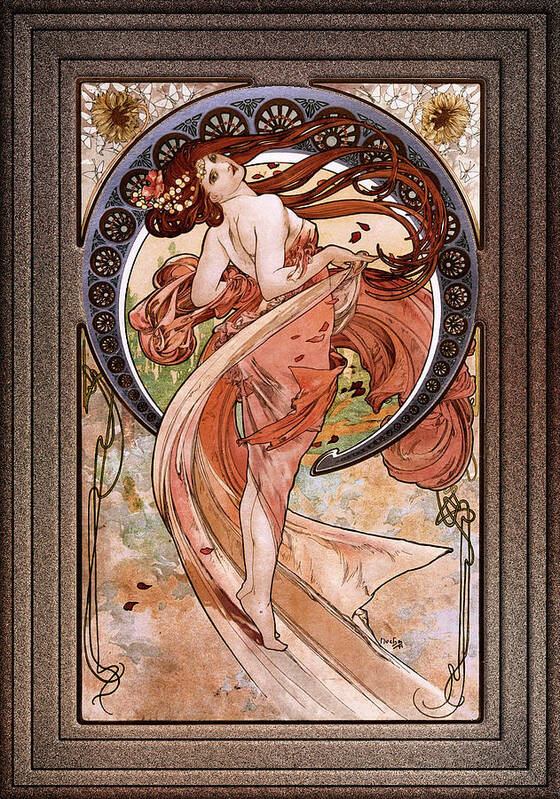 Dance Poster featuring the painting Dance by Alphonse Mucha Black Background by Rolando Burbon