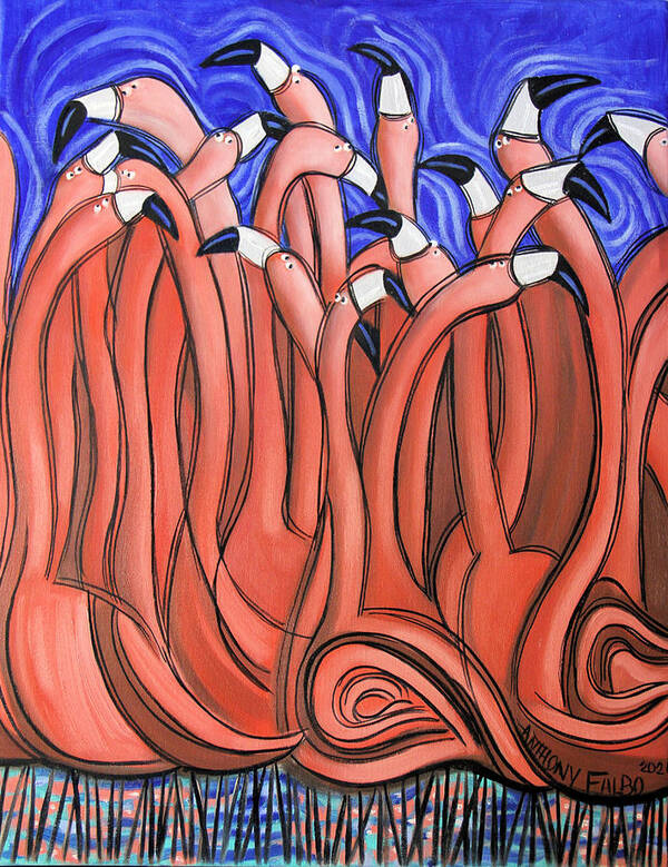 Flamingo's Poster featuring the painting Dancing Flamingo's by Anthony Falbo