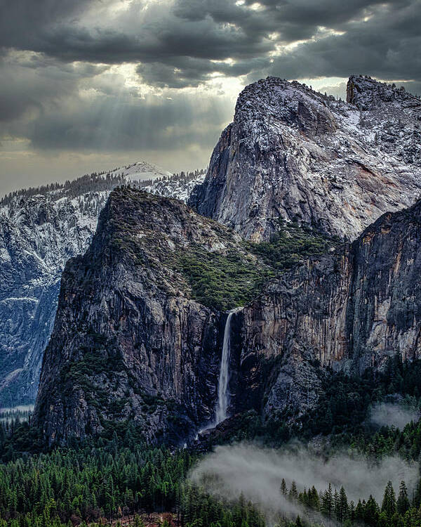Landscape Poster featuring the photograph Dark Clouds over Bridalveil Fall by Romeo Victor