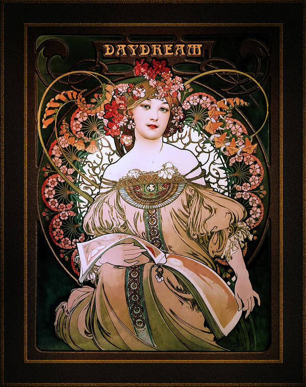 Daydream Poster featuring the painting Daydream c1896 by Alphonse Mucha Remastered Retro Art Xzendor7 Reproductions by Xzendor7