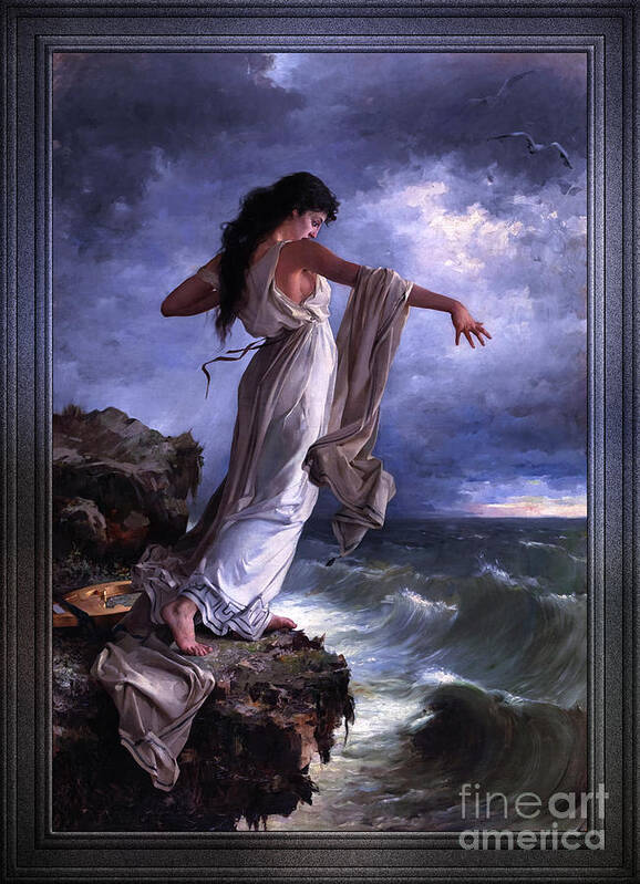 Ocean Waves Poster featuring the painting Death of Sappho by Miguel Carbonell Selva by Rolando Burbon