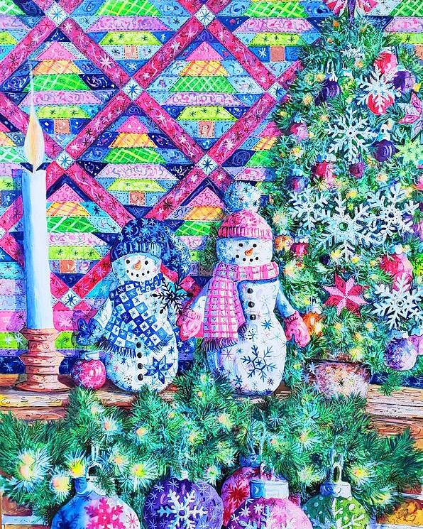 Quilt Poster featuring the painting Decorating for Christmas by Diane Phalen