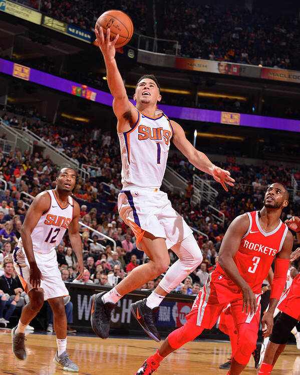 Devin Booker Poster featuring the photograph Devin Booker and Chris Paul by Barry Gossage