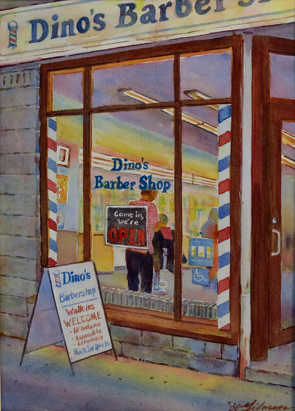 Canada Poster featuring the painting Dino's Barbershop by David Gilmore