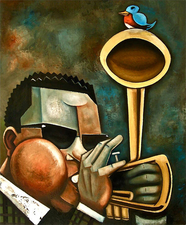 Dizzy Gillespie Charlie Parker Jazz Trumpet Portrait Blue Bird Poster featuring the painting Diz with Bird by Martel Chapman