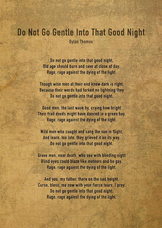 Walter Cunningham madras blødende Do Not Go Gently Into That Good Night by Dylan Thomas Poem Quote on Vintage  Canvas Poster by Design Turnpike - Instaprints