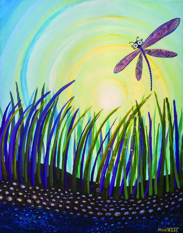 Dragon Fly Poster featuring the painting Dragonfly at the Bay III by Mindy Huntress