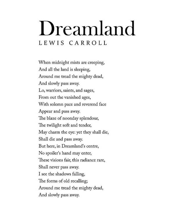 Dreamland - Lewis Carroll Poem - Literature - Typography Print 1 Poster