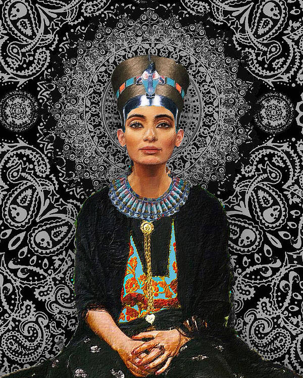 Egyptian Poster featuring the painting Egyptian Queen Nefertiti T-Shirt by Tony Rubino
