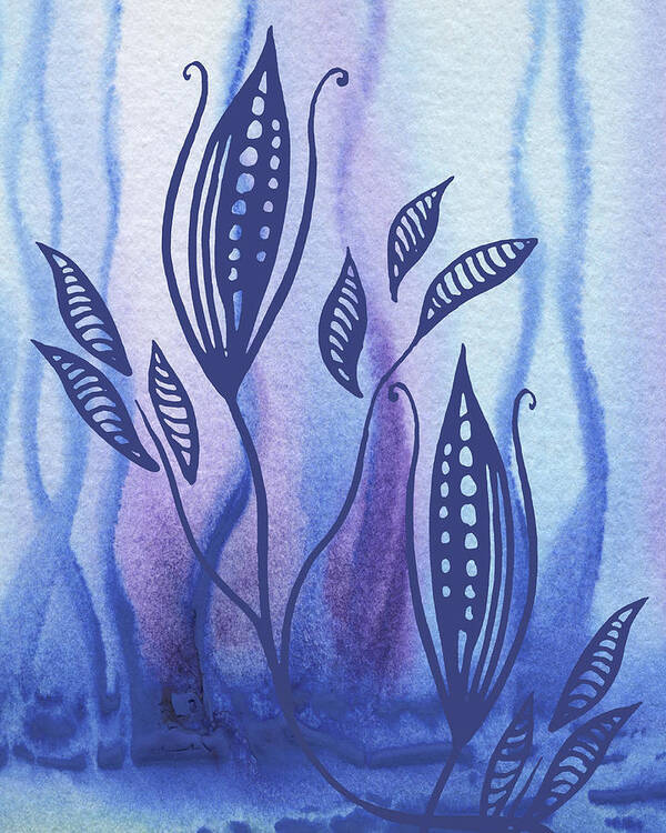 Floral Pattern Poster featuring the painting Elegant Pattern With Leaves In Blue And Purple Watercolor II by Irina Sztukowski