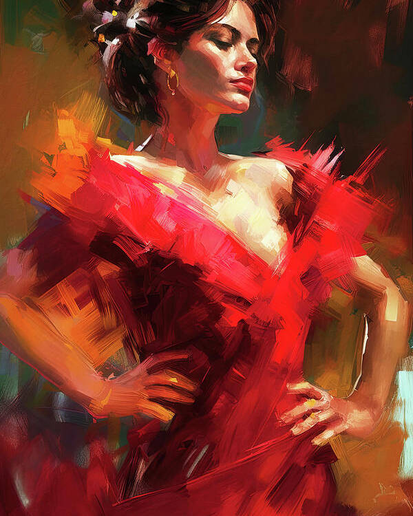 Flamenco Poster featuring the painting Flamenco Dancer, 17 by AM FineArtPrints