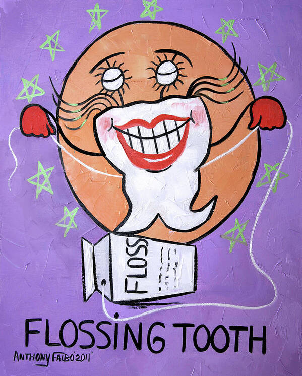 Flossing Tooth Framed Prints Poster featuring the painting Flossing Tooth by Anthony Falbo