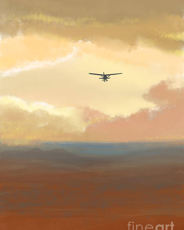 Landscape Poster featuring the digital art Fly into the Sunset by Rohvannyn Shaw