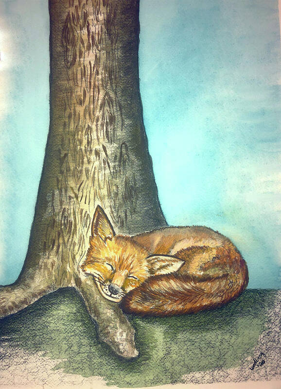 Nature Poster featuring the painting Fox And Tree by Christina Wedberg