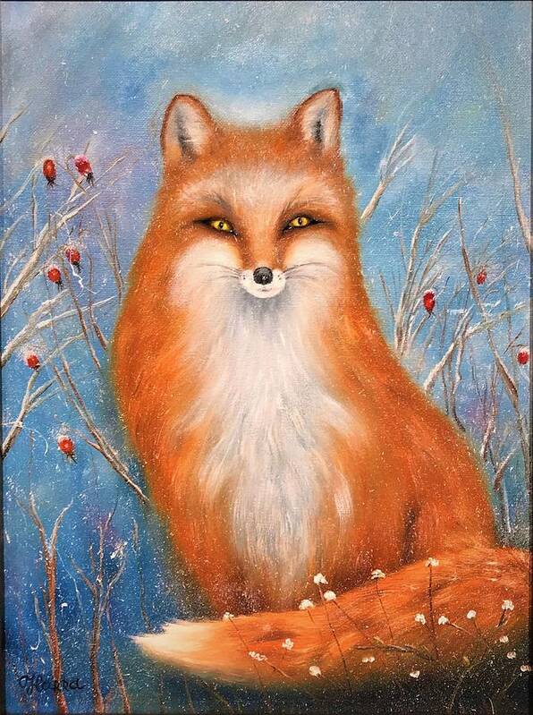 Wall Art Animals Fox  Red Fox Gloss Print Cards Of Original Painting Fox Double Page Postcard Of Original Painting White Envelope Greeting Cards Posters Poster featuring the photograph Fox by Tanya Harr