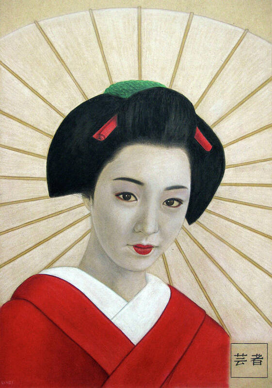 Geisha Poster featuring the painting Geisha by Lynet McDonald