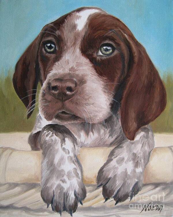 Dog Poster featuring the painting German Shorhaired Pointer Puppy by Jindra Noewi