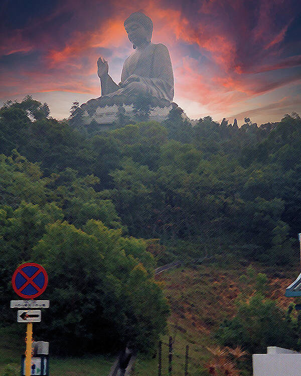 Hong Kong Poster featuring the digital art Giant Buddha by Geoff Jewett