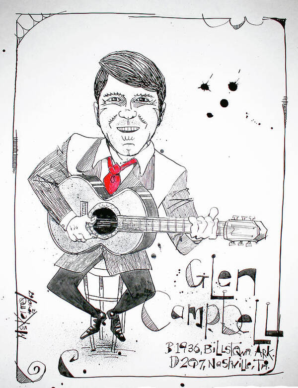  Poster featuring the drawing Glen Campbell by Phil Mckenney