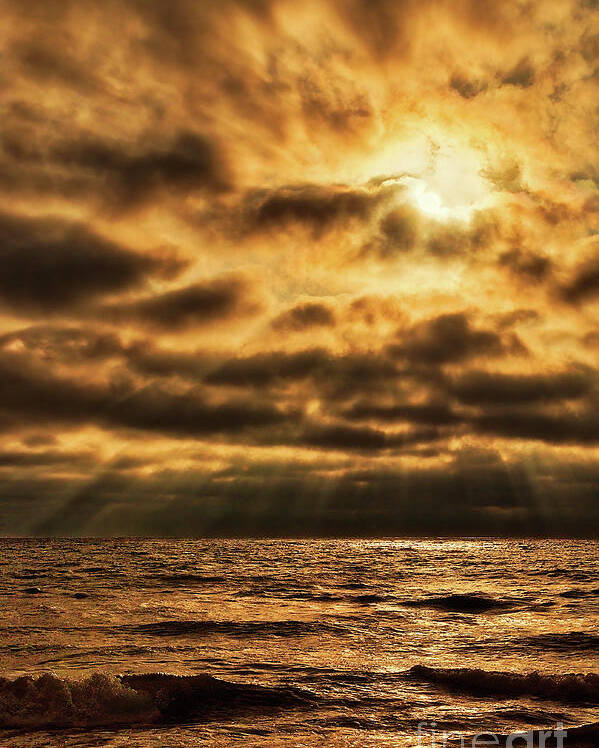 Golden Poster featuring the photograph Golden Rays On The Ocean by Eddie Yerkish