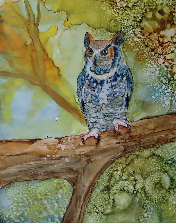 Owl Poster featuring the painting Great Horned Owl by Ruth Kamenev
