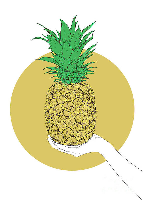 Graphic Poster featuring the digital art Hand Holding Pineapple - Line Art Graphic Illustration Artwork by Sambel Pedes