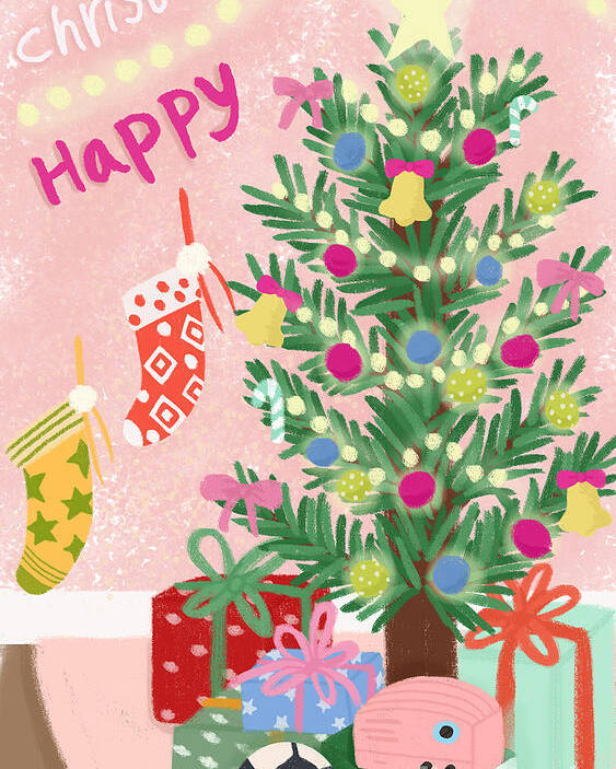 Christmas Poster featuring the drawing Happy Christmas by Min fen Zhu