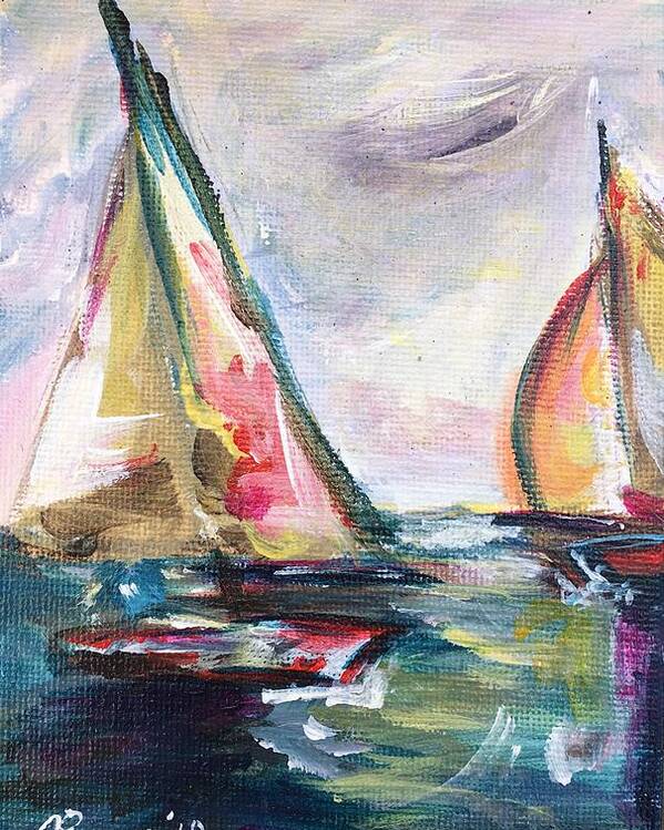 Abstract Boats Poster featuring the painting Happy Sails by Roxy Rich