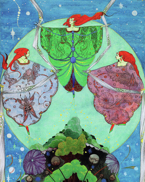 Hans Christian Andersen Poster featuring the drawing Harry Clarke illustrations for Andersen's Fairy Tales 1916 - The Elf Hill, dance of the elf maidens by Harry Clarke