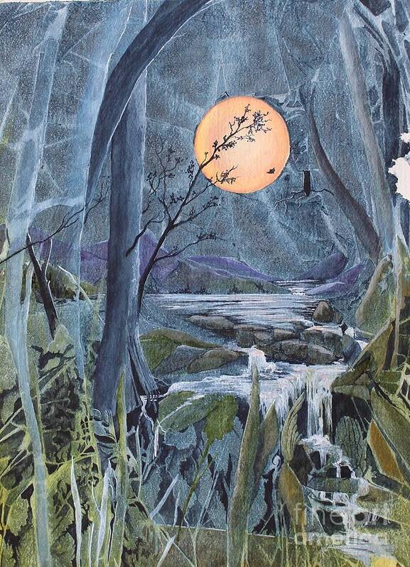 Moon Poster featuring the painting Harvest Moon - The Lakes by Jackie Mueller-Jones