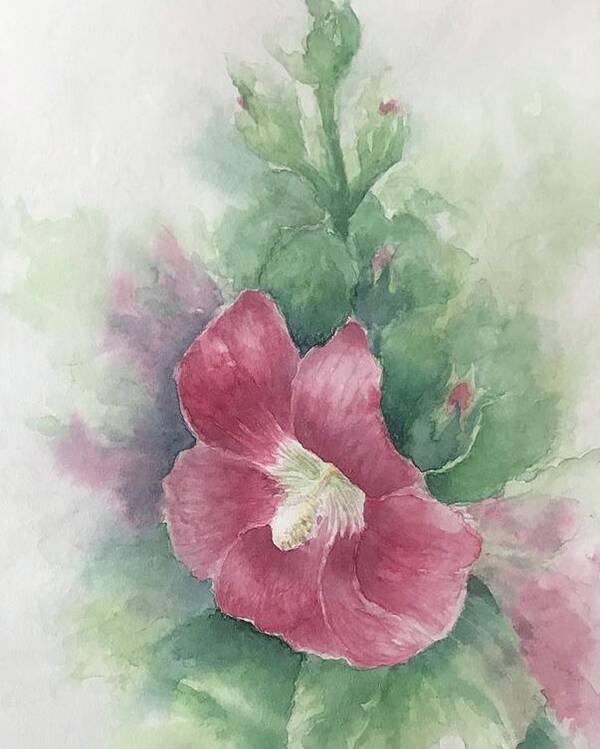 Hollyhocks Poster featuring the painting Hollyhocks by Milly Tseng
