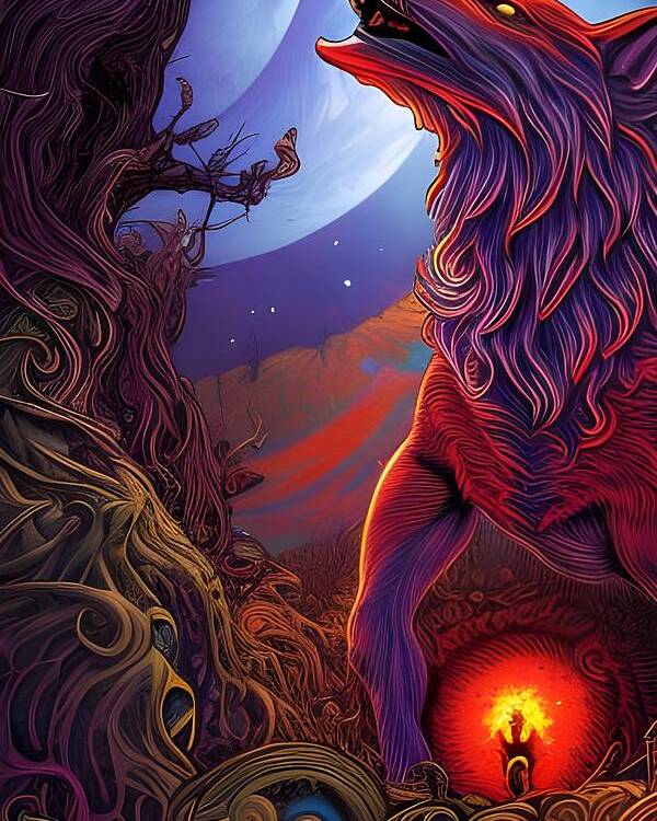 Wolf Poster featuring the digital art Howling Wolf Rooted Under The Moon by Jason Denis