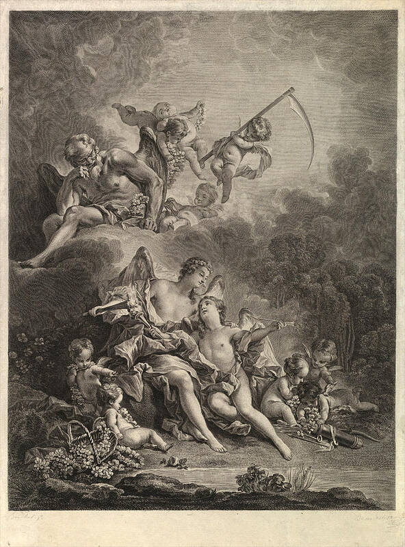 Jacques Firmin Beauvarlet Poster featuring the drawing Hymen and Cupid by Jacques Firmin Beauvarlet