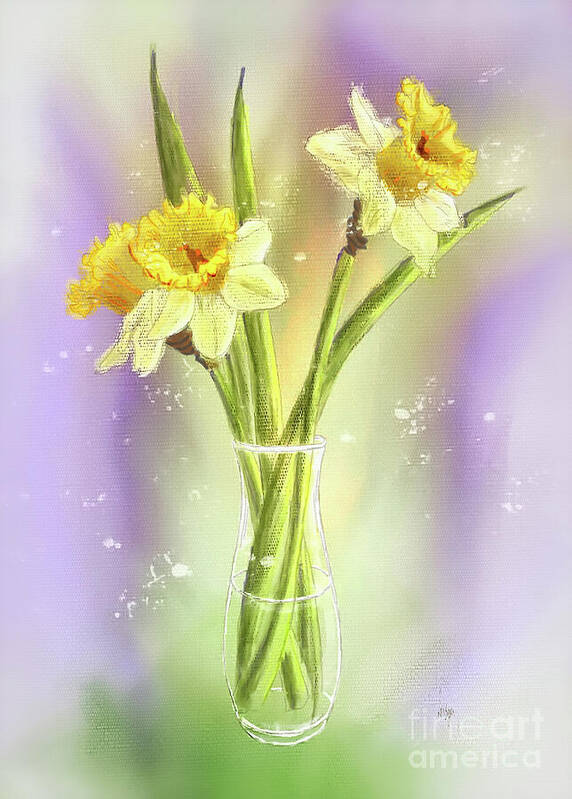 Daffodils Poster featuring the digital art It Must Be Spring by Lois Bryan