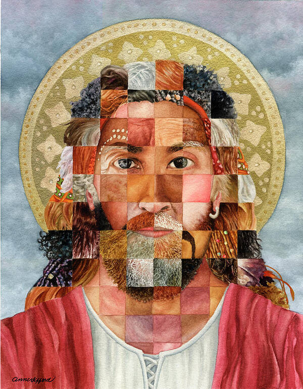 Jesus Painting Spiritual Painting Religious Painting Halo Painting Christ Painting God Painting World Peoples Painting Kindness Painting Compassion Painting Lord Paintingjesus Christ Painting Heaven Painting Poster featuring the painting It's All About Love by Anne Gifford